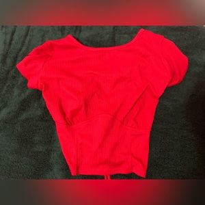 red tie back underwire top